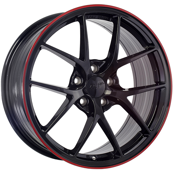 SKY | 16x7.0 5x114.3 ET40 CB 67.1 - Noir lustré - Ligne rouge